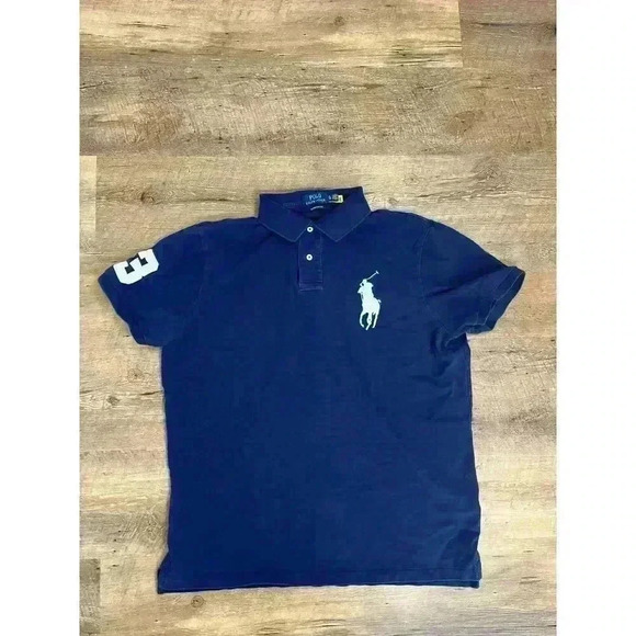 Polo Ralph Lauren Big Pony #3 Custom Slim Fit Polo Blue Rugby Short Sleeve XL - Picture 1 of 13